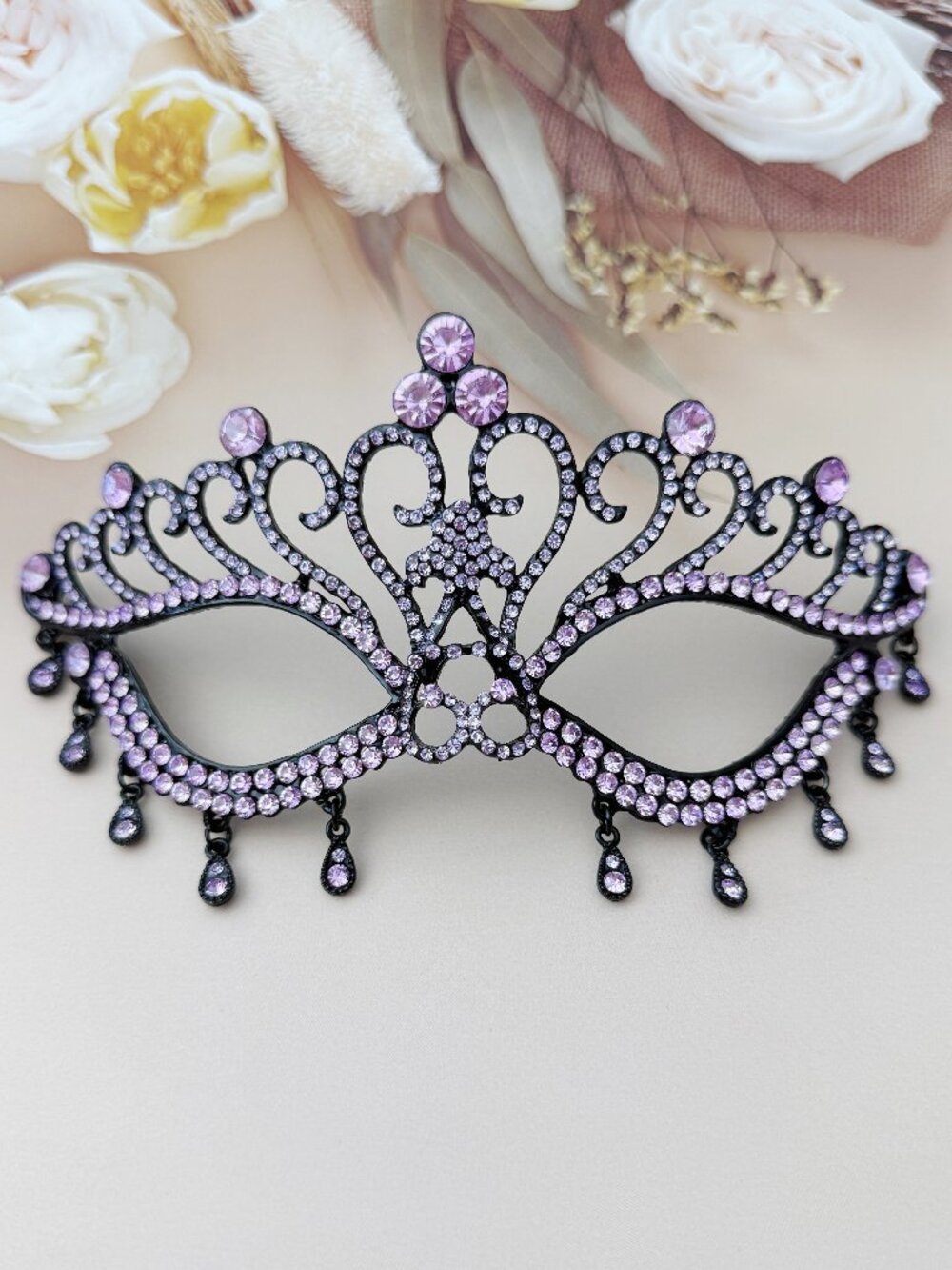 Lavender Masquerade Mask, Crystal Eye Mask, Prom Ball Mask, Mardi Gras Mask